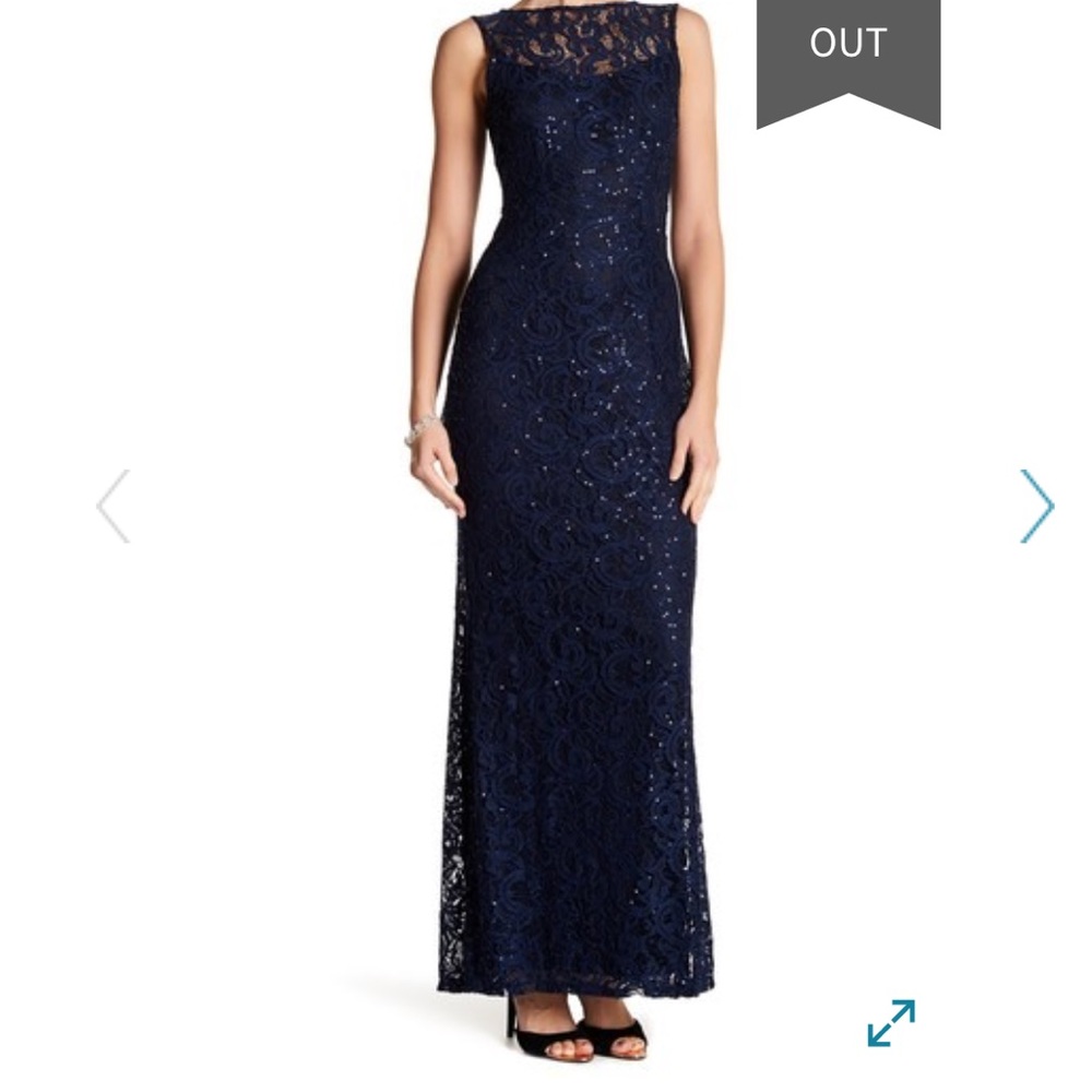 Marina sleeveless Illusion Yoke Lace gown dress 8